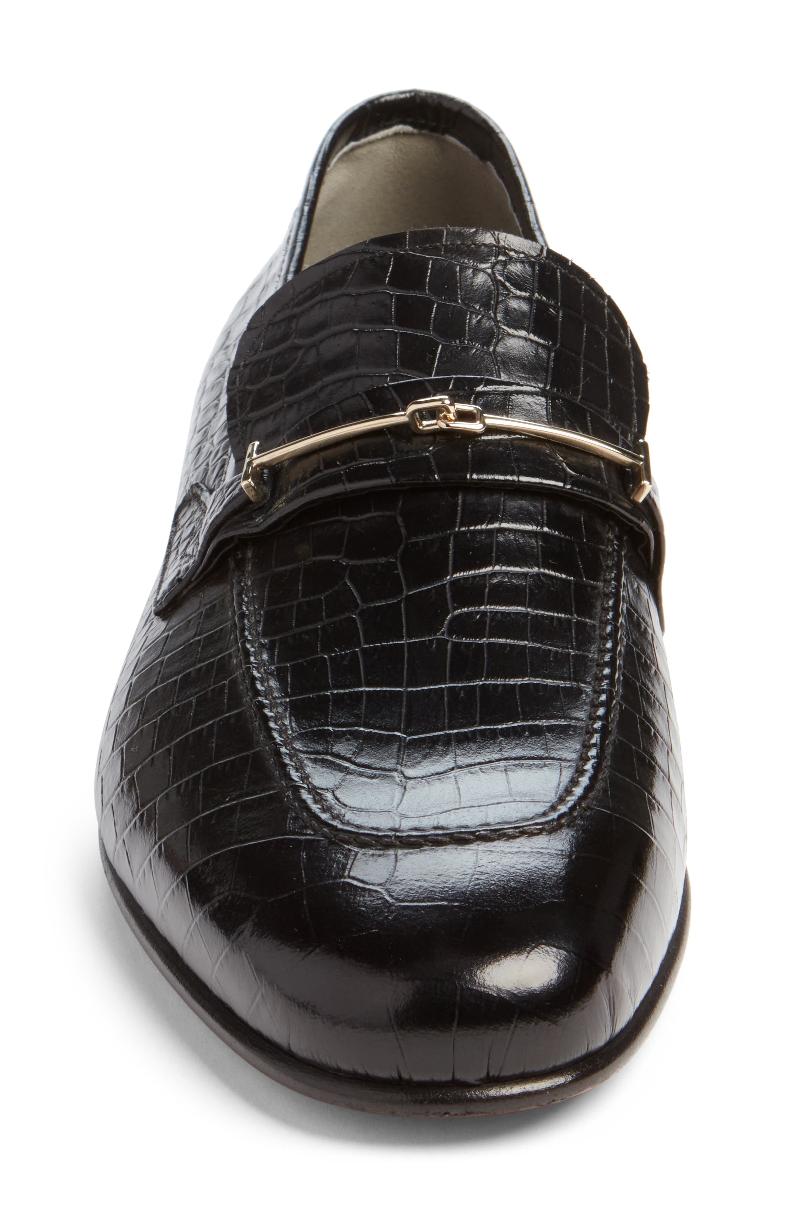 Gigi Double T Bit Alligator Embossed Loafer, Alternate, color, NAA BLACK