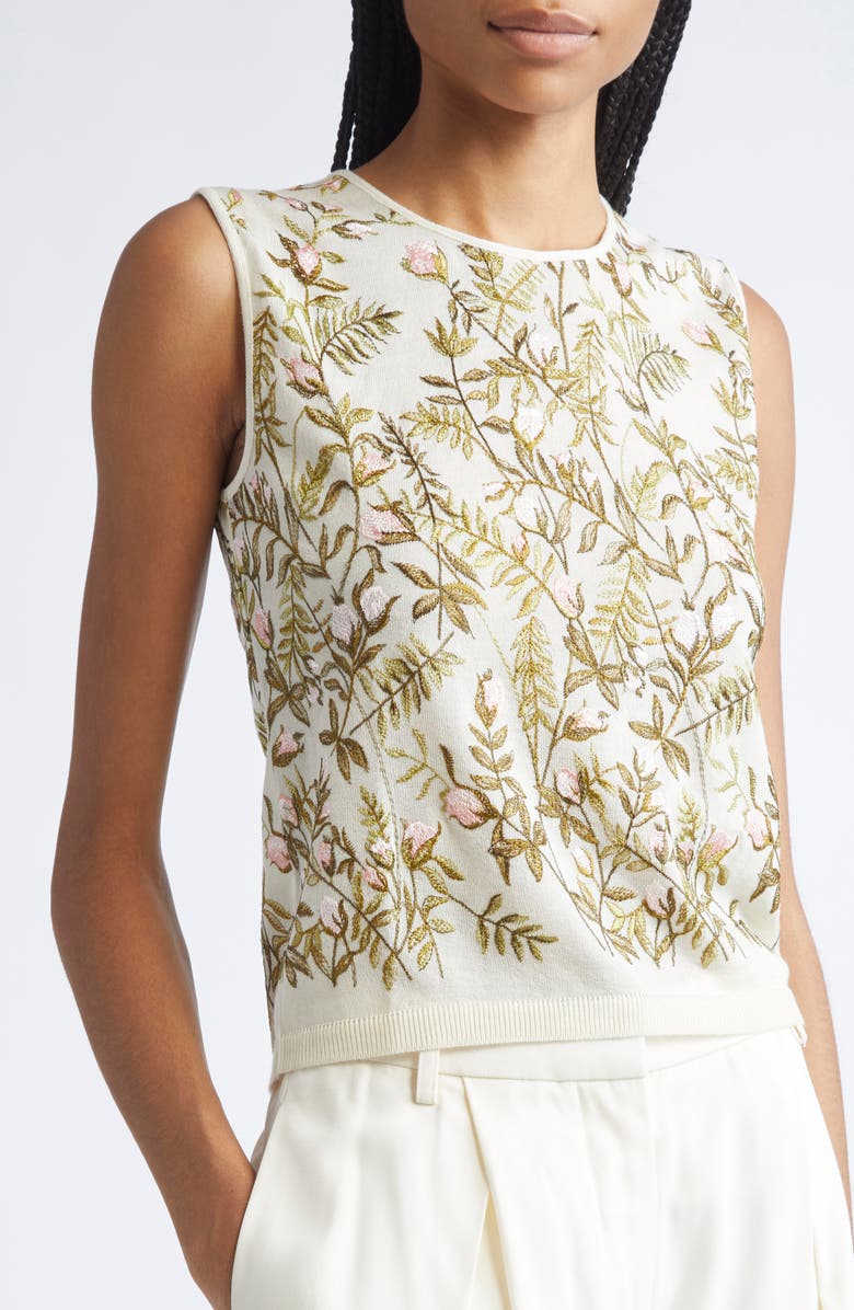 Giambattista Valli Embroidered Cashmere & Silk Sleeveless Sweater, Alternate, color, Ivory