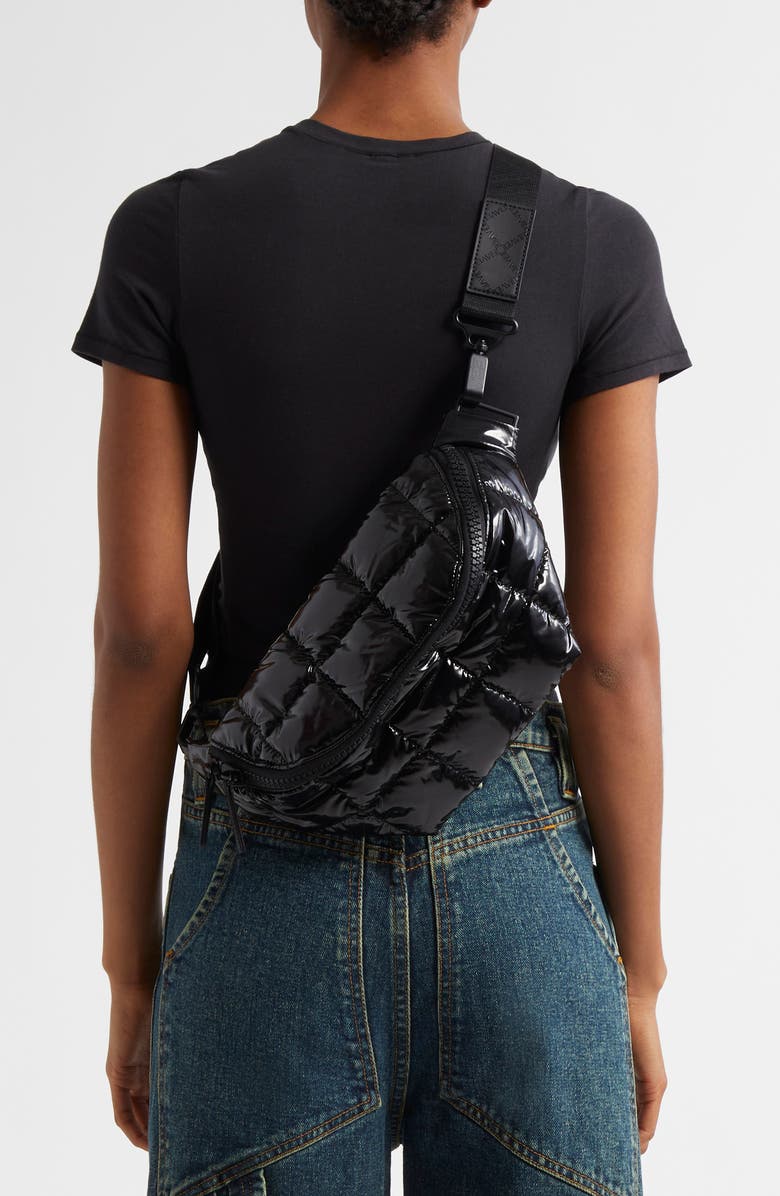 VeeCollective Porter Water Resistant Quilted Recycled Nylon Sling Bag, Alternate, color, Black Vinyl