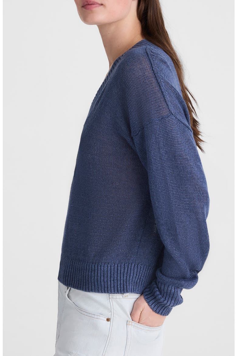 Arline Linen V-Neck Pullover, Alternate, color, PETROL NAVY