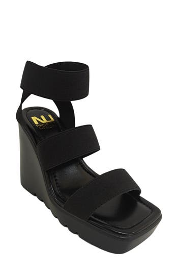Ninety Union Paige Elastic Strap Wedge Sandal In Black
