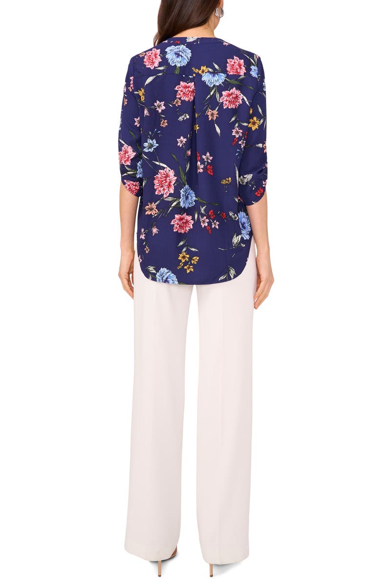 Chaus Floral Print Roll Tab Top, Alternate, color, Navy Floral