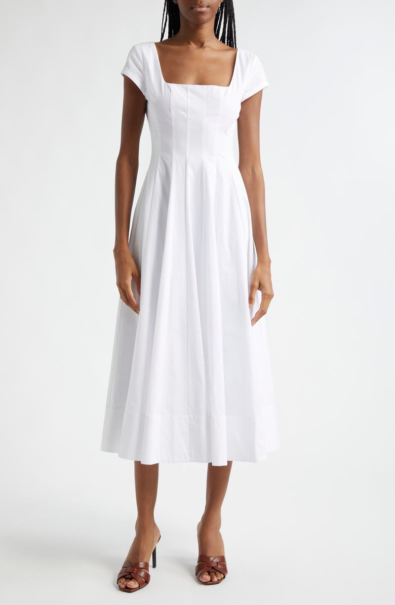 STAUD Wells Stretch Cotton Midi Dress, Main, color, 