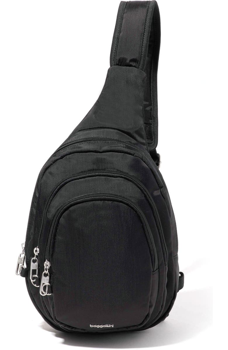 BAGGALLINI Securtex Anti-Theft Multi Zip Sling, Main, color, Black