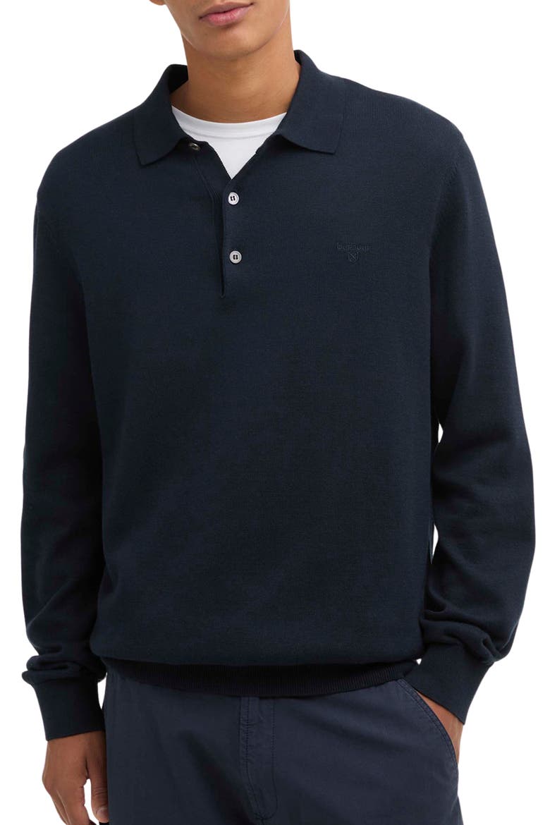 Long Sleeve Cotton Polo, Main, color, NAVY