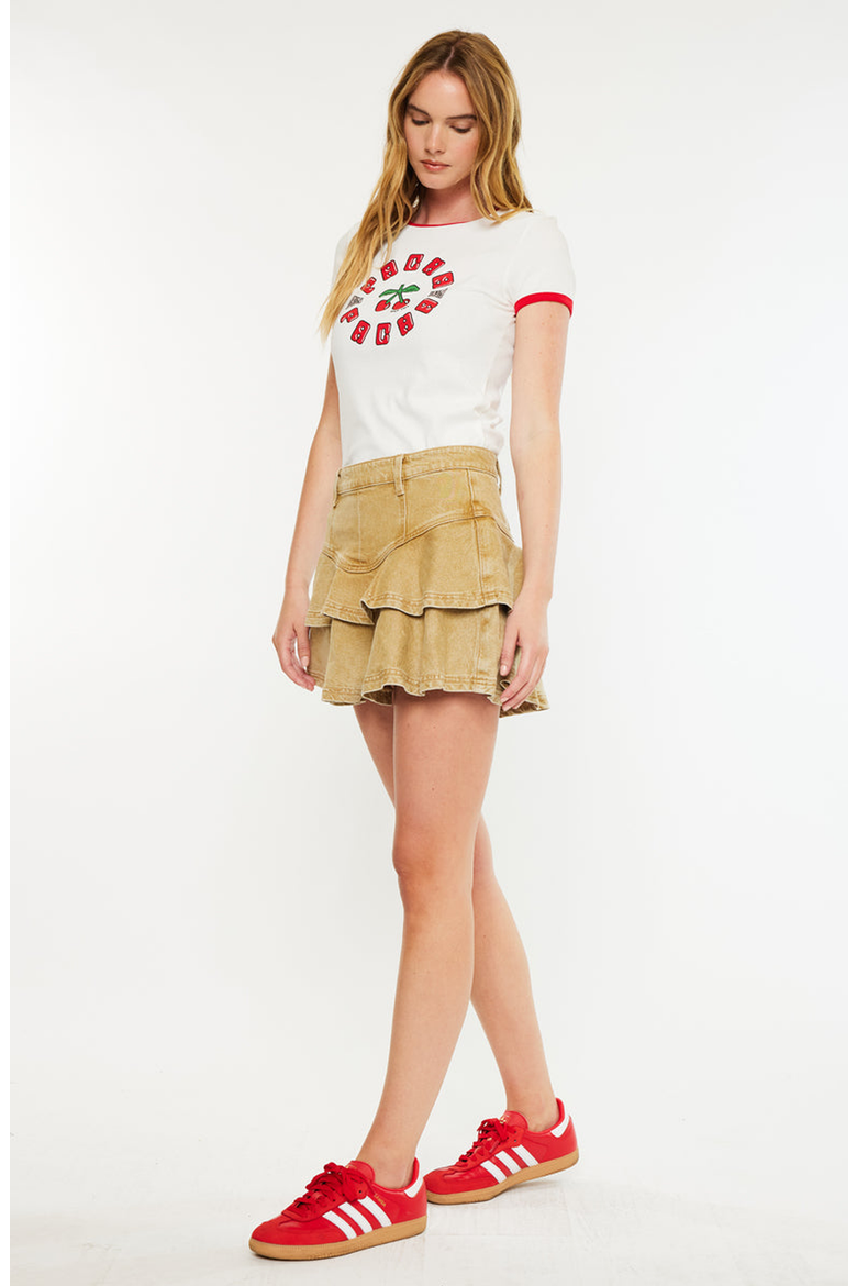 Rue High Rise Mini Denim Skirt, Alternate, color, Taupe