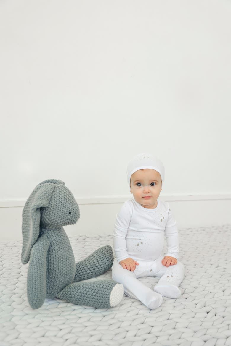 Allover Strawberry and Dot Print Romper with Hat Set, Alternate, color, Skylight