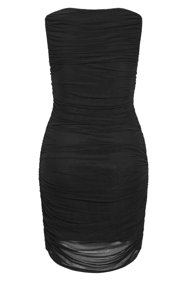 Halo Sleeveless Ruched Mesh Minidress, Alternate, color, BLACK