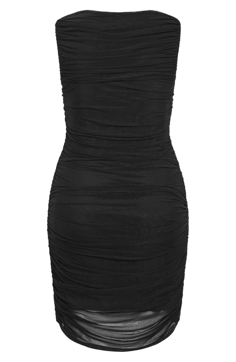 City Chic Halo Sleeveless Ruched Mesh Minidress, Alternate, color, Black