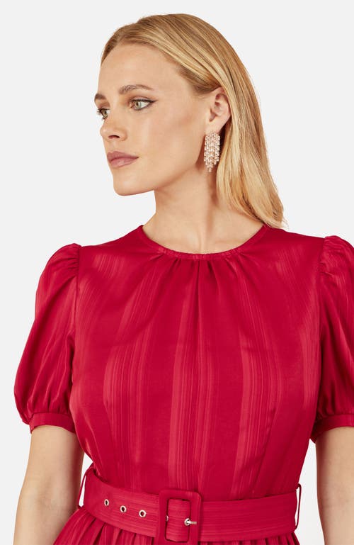 Yumi Satin Striped Midi Dress In Red