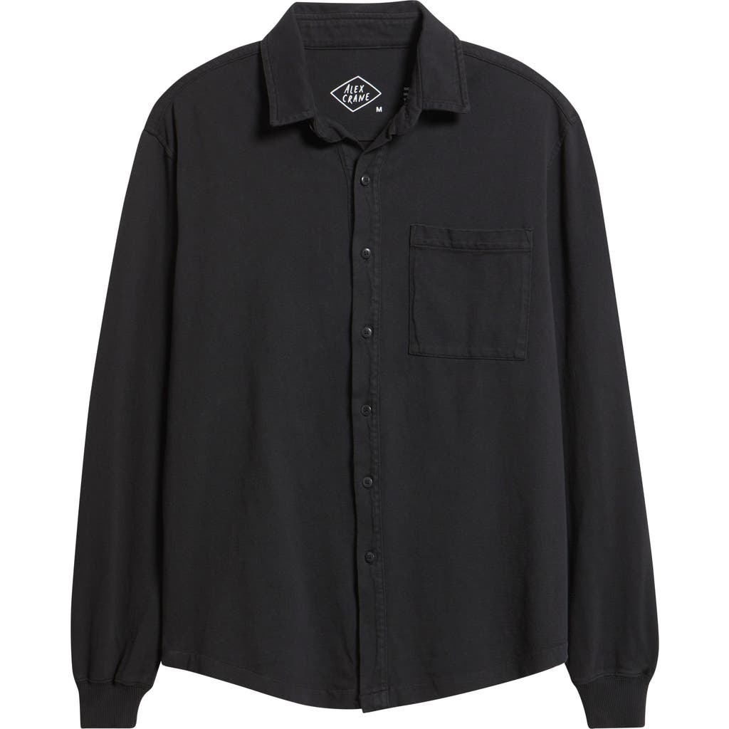 Alex Crane Caza Rib Organic Cotton Knit Button-up Shirt In Black