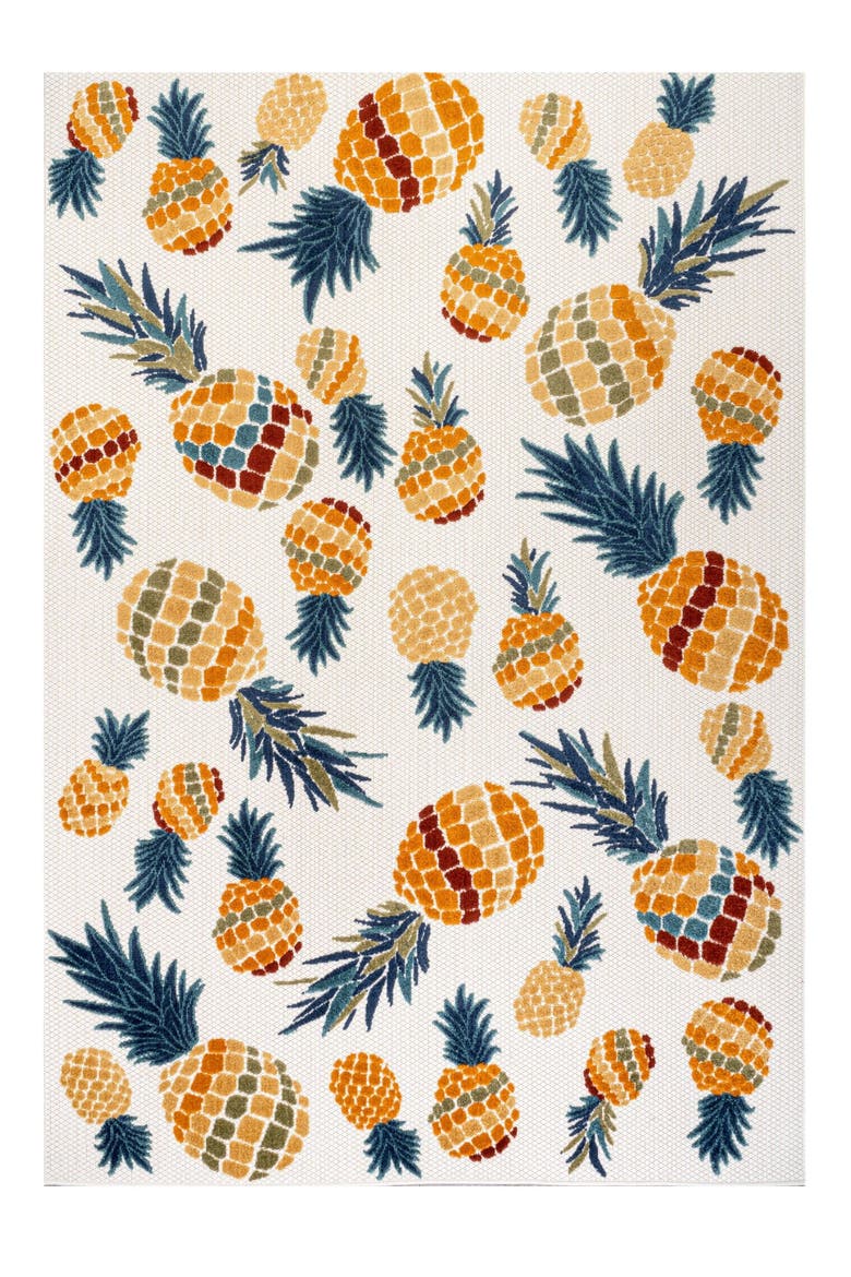 Ananas Bold Pineapple High-Low Indoor/Outdoor Area Rug, Alternate, color, Orange/Navy