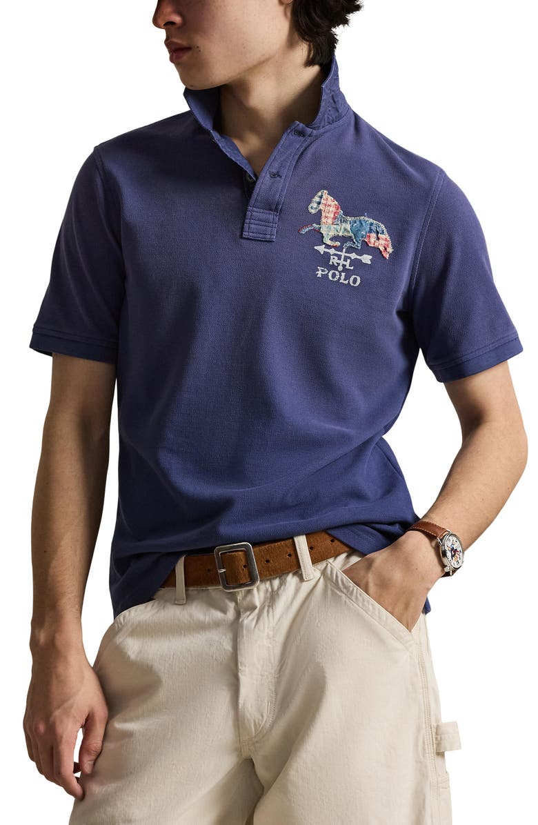 Polo Ralph Lauren Classic Fit Horse Appliqué Polo Shirt, Main, color, Light Navy