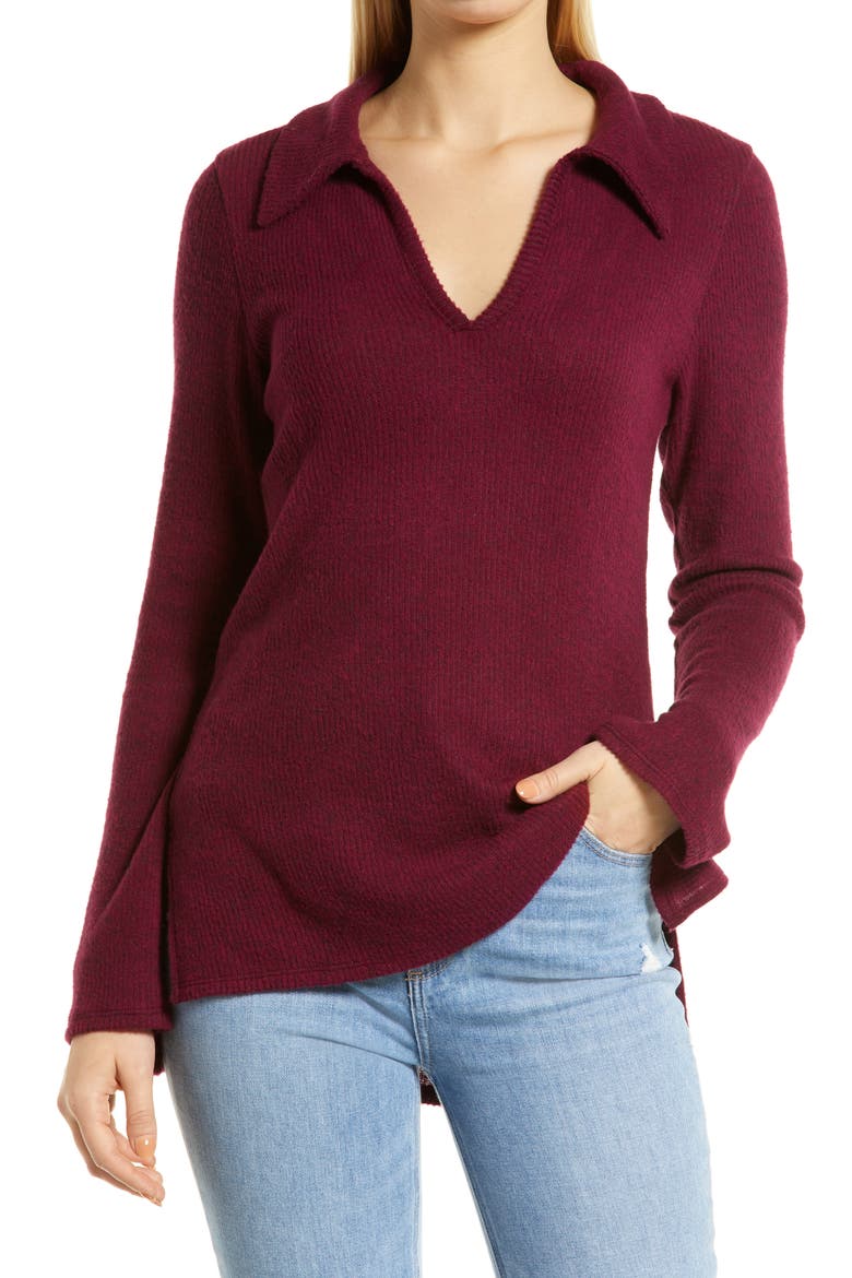 Spread Collar Knit Shirt, Main, color, BURGUNDY
