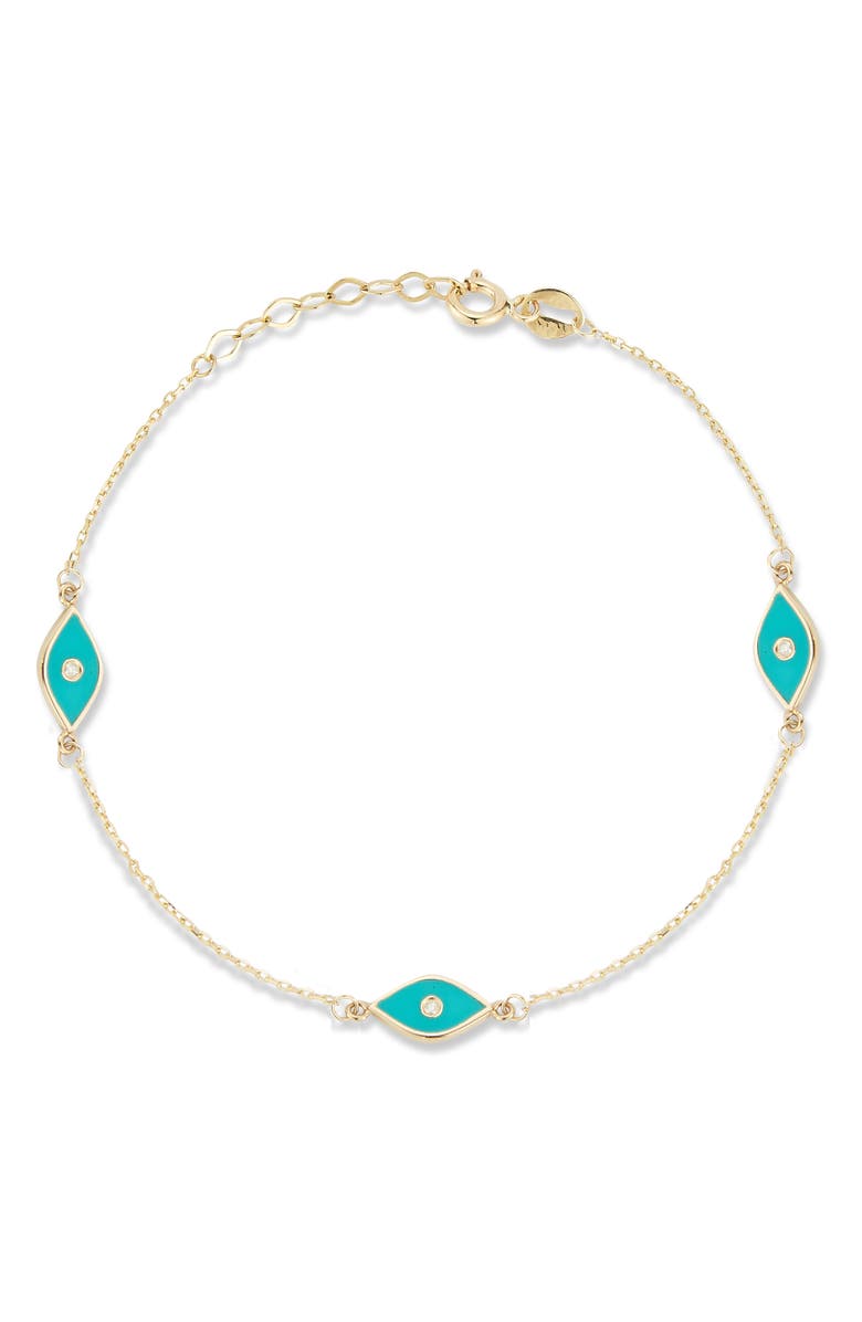 Ember Fine Jewelry 14K Yellow Gold Diamond Evil Eye Station Bracelet - 0.03 ctw, Main, color, 