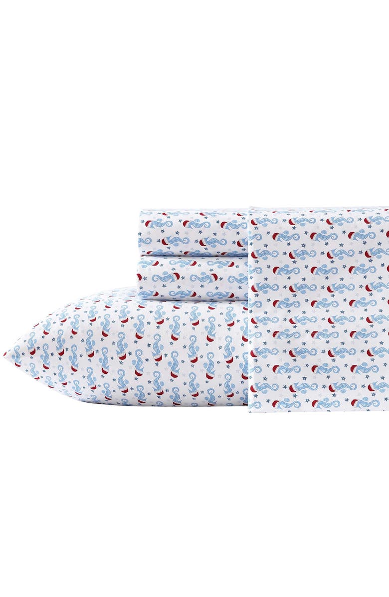 Nautica Holiday Seahorse Flannel Sheet Set, Main, color,
