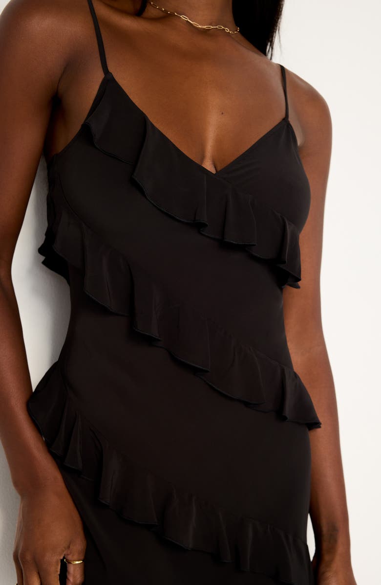 Good American Bias Cut Ruffle Chiffon Slipdress, Alternate, color, 