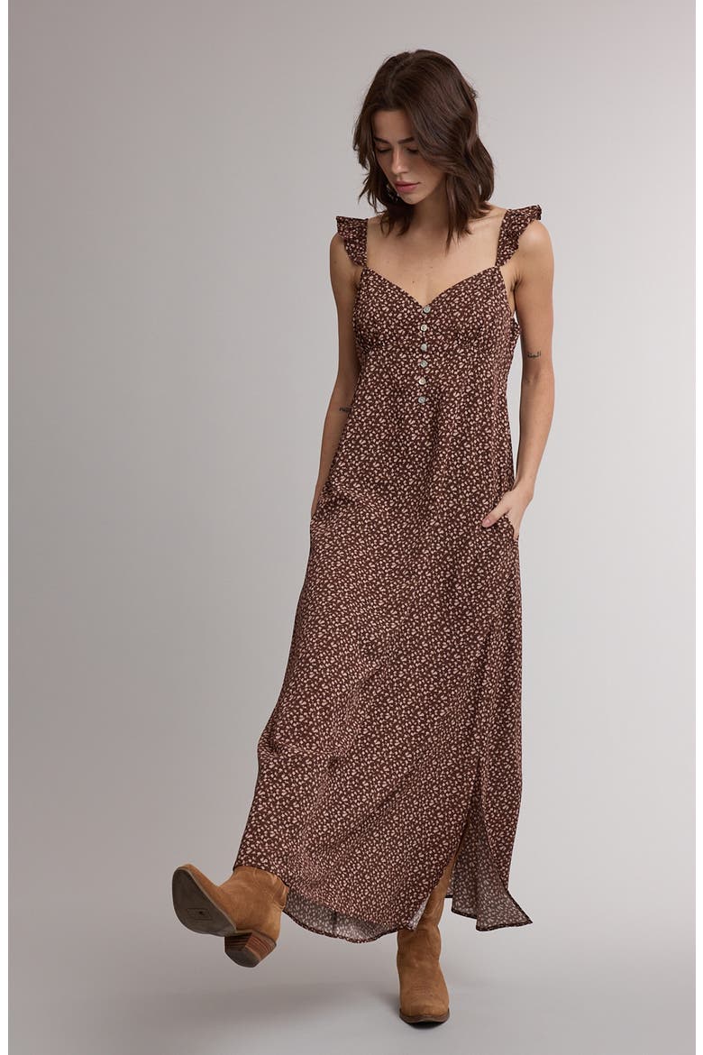 Floral Ruffle Strap Maxi Dress, Alternate, color, ESPRESSO/ ROSE