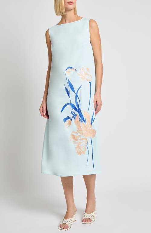 Misook Modern Fit Floral Embroidery Midi Dress In Aquatic/aegean Blue Multi