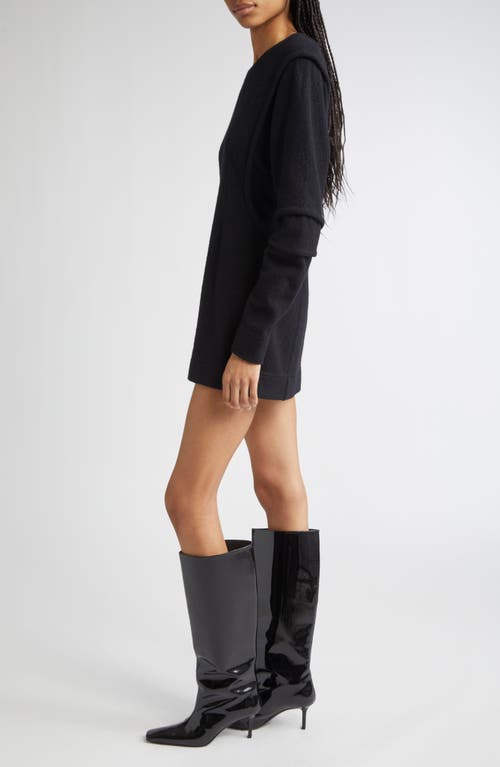 Eckhaus Latta Pallas Long Sleeve Boiled Wool & Cotton Minidress In Black