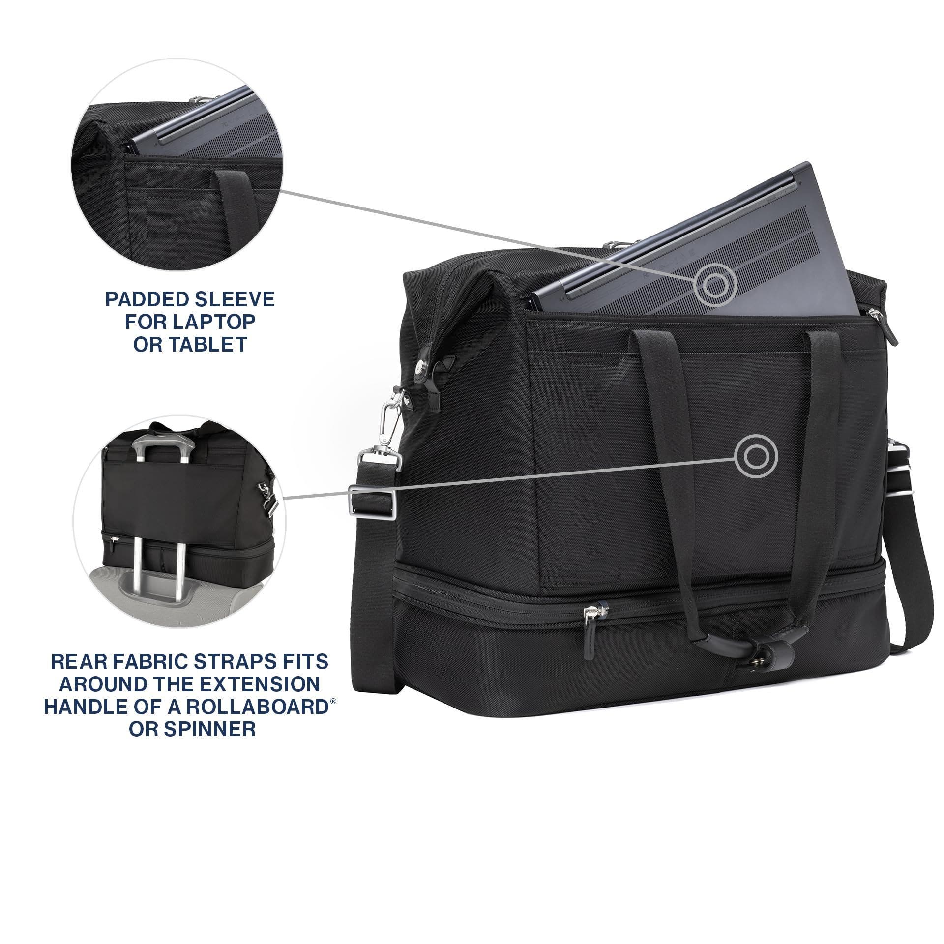 TRAVELPRO Platinum Elite Carry on Soft Travel Drop-Bottom Weekender Bag, Alternate, color, Black