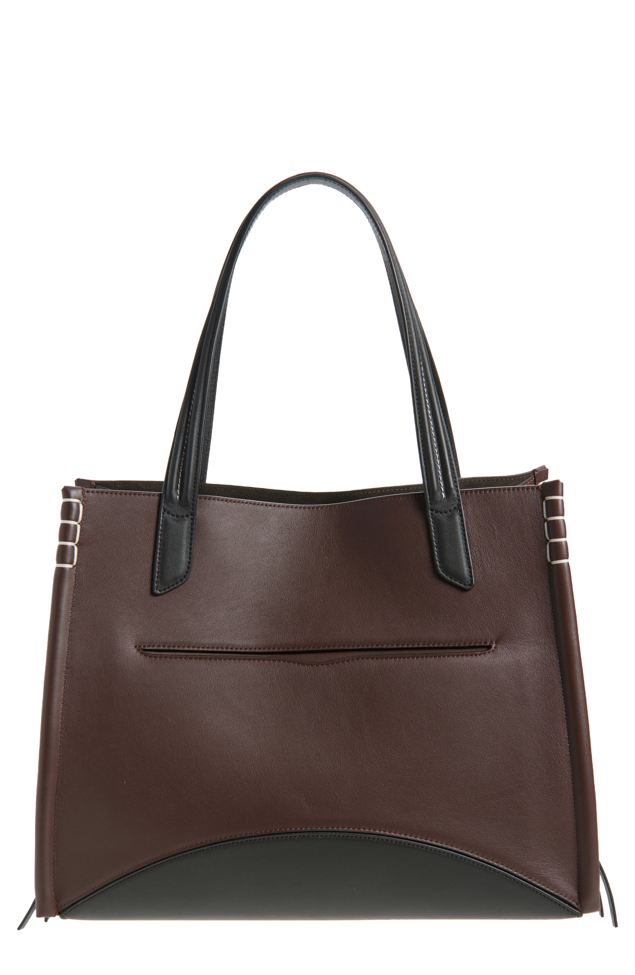 JW Anderson Loafer Leather Tote, Main, color, Burgundy/ Black