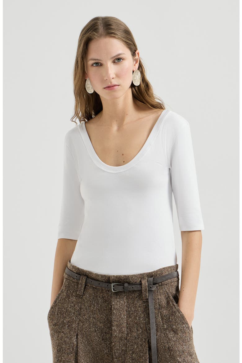 Stretch cotton ribbed jersey T-shirt with monili, Main, color, White