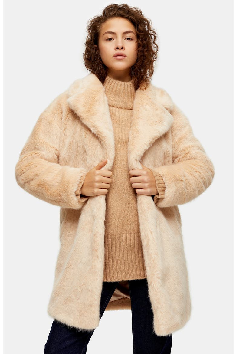 Eclipse Luxe Faux Fur Coat, Alternate, color, NUDE