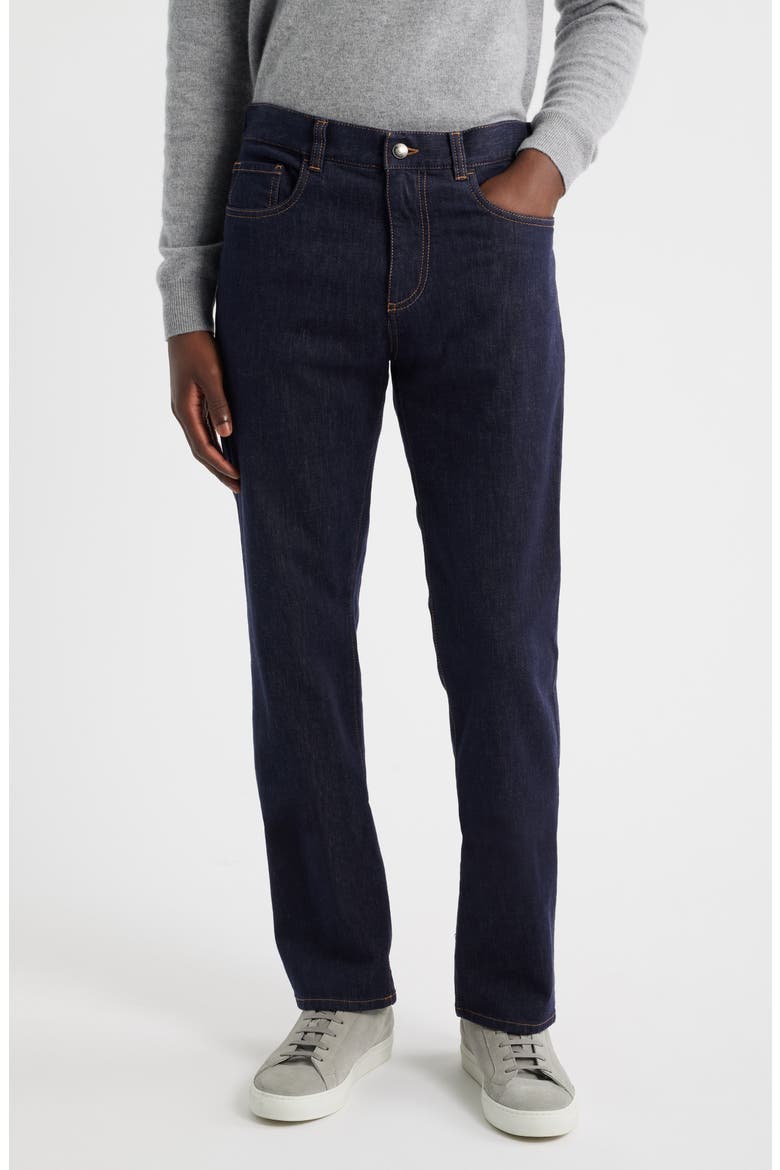 Regular Fit Stretch Cotton & Wool Jeans, Main, color, DARK BLUE