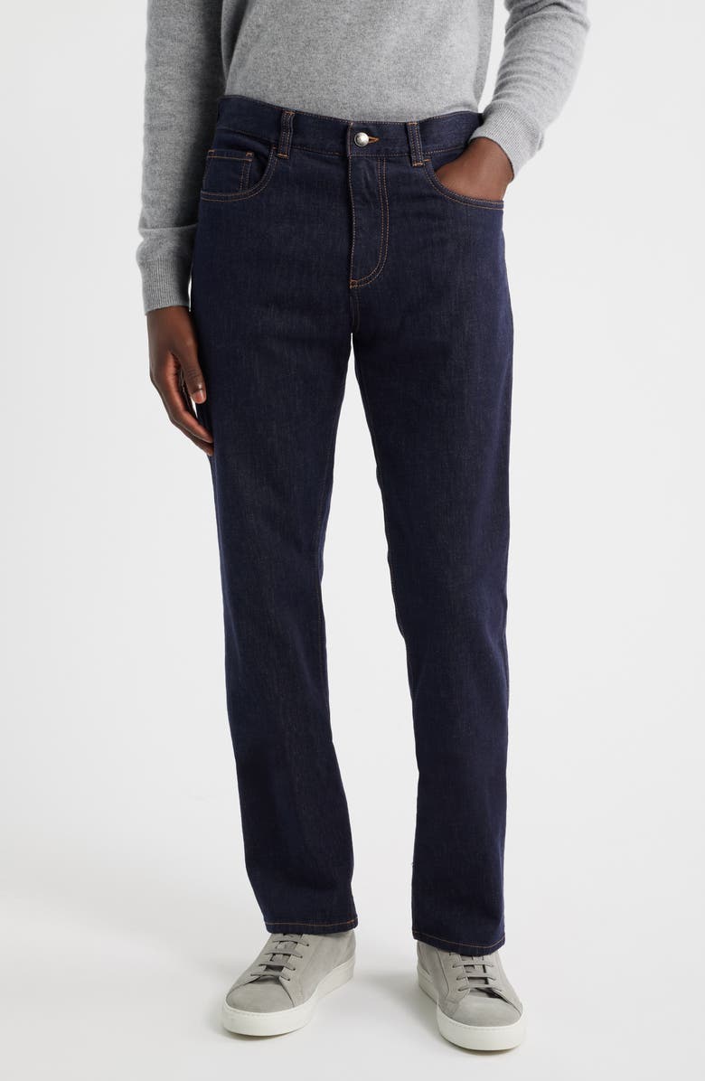 Canali Regular Fit Stretch Cotton & Wool Jeans, Main, color, Dark Blue