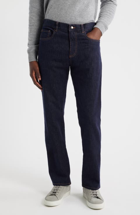 Regular Fit Stretch Cotton & Wool Jeans (Dark Blue)