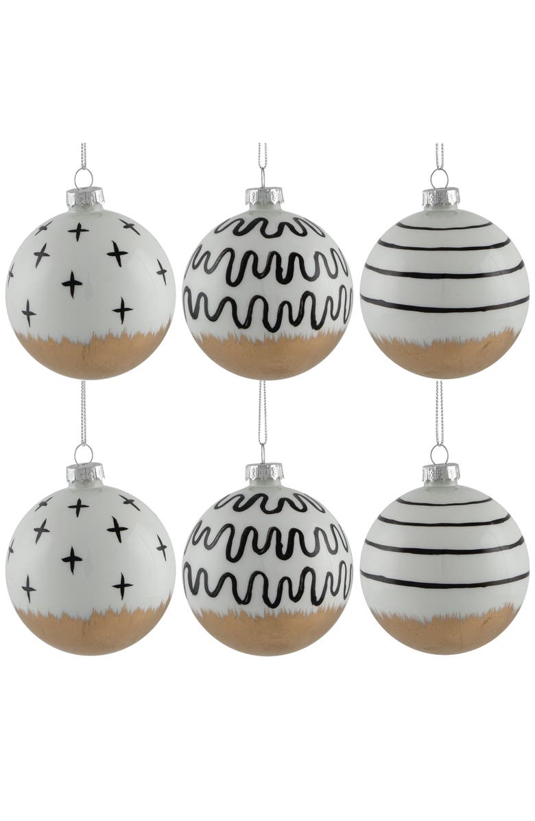 Northlight Abstract Glass Ball Christmas Ornaments - 3" (80mm) - White and Black - 6ct, Main, color, White