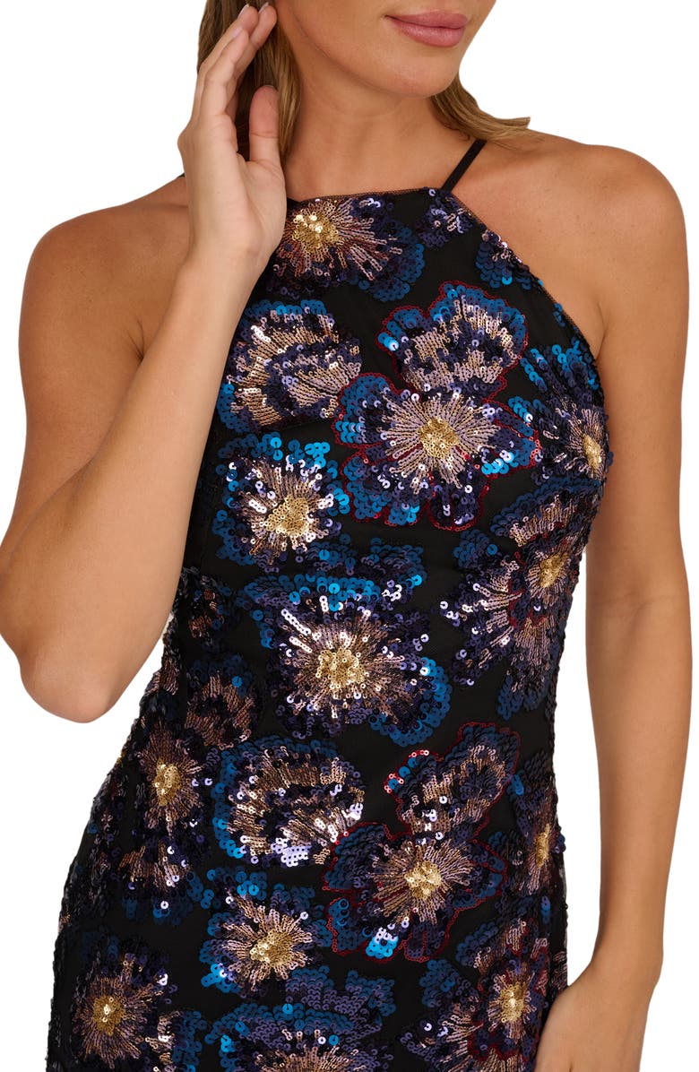 Adrianna Papell Sequin Floral Column Gown, Alternate, color, Blue Multi