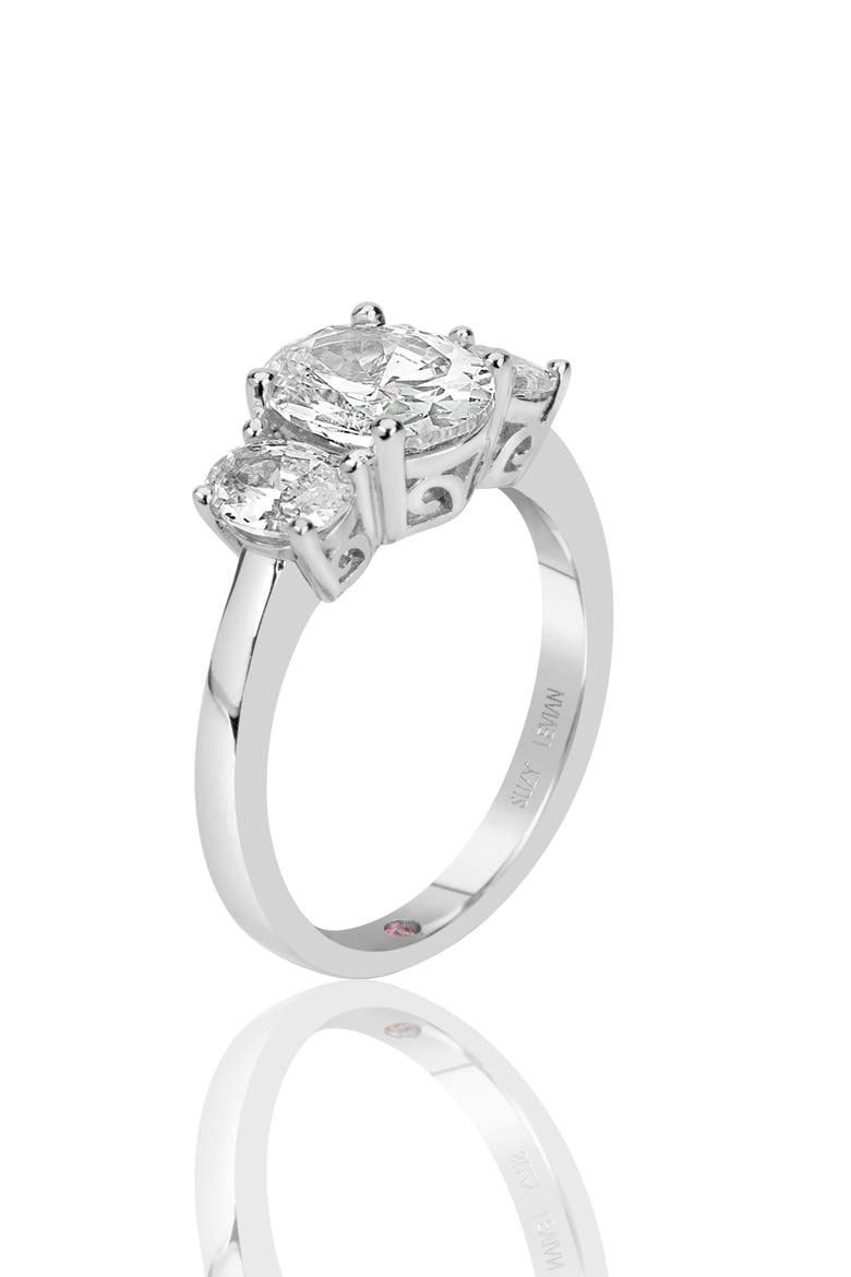 Sterling Silver Oval CZ 3-Stone Engagement Ring, Alternate, color, WHITE