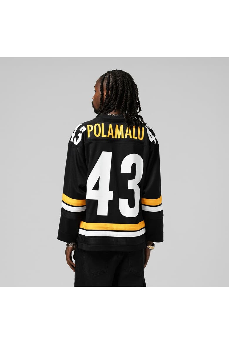 Men's Mitchell & Ness Troy Polamalu Black Pittsburgh Steelers Maxxed Out Fashion Hockey Jersey, Alternate, color, Black