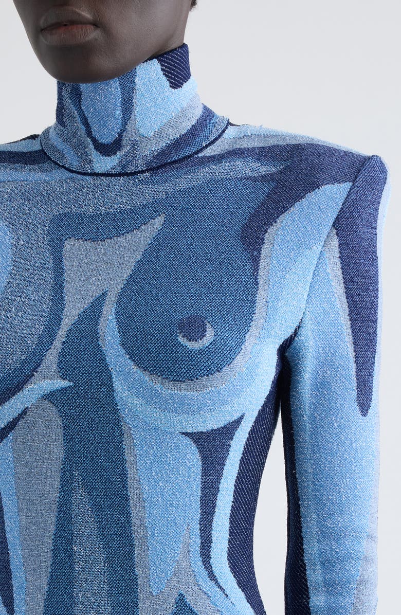 Balmain Trompe l'Oeil Jacquard Long Sleeve Knit Body-Con Dress, Alternate, color, 