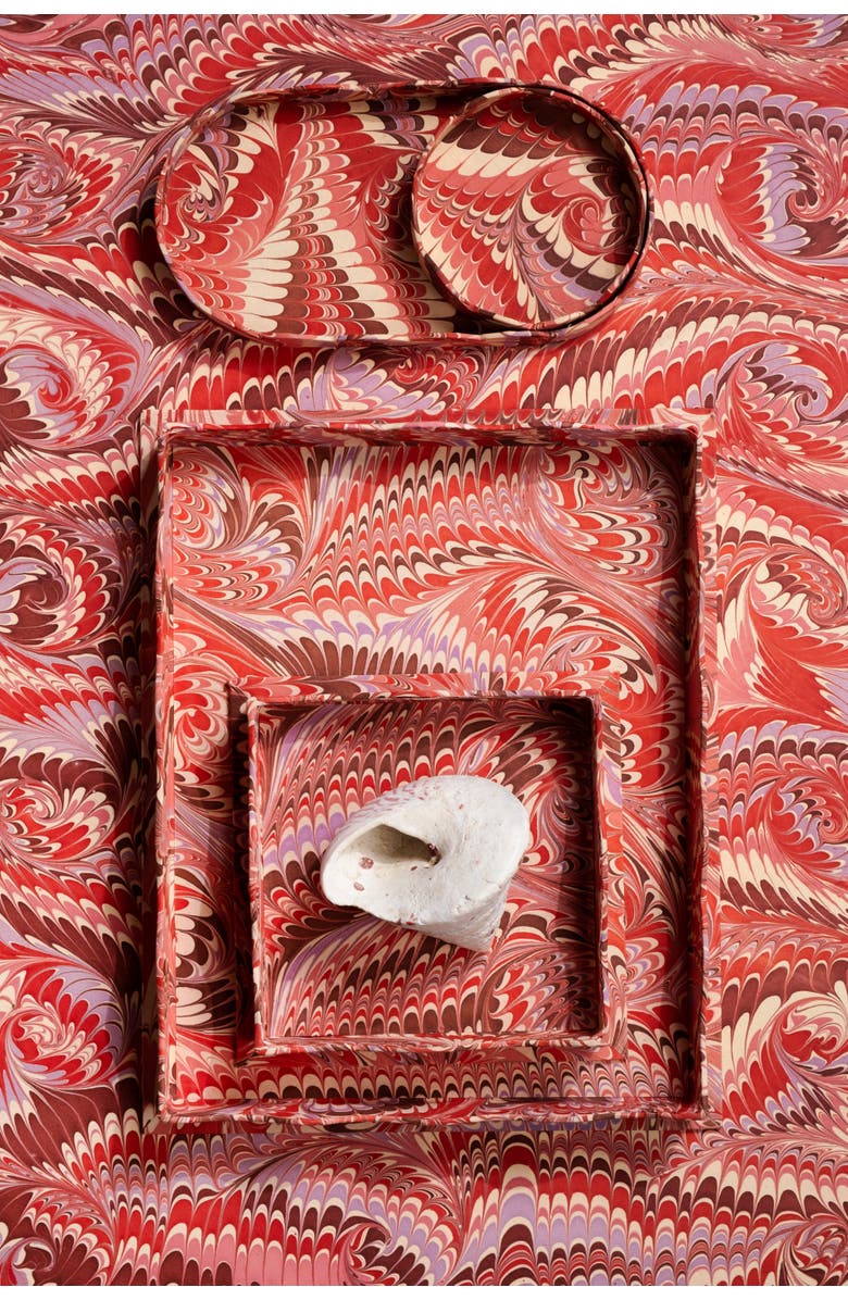 Inner Child Nesting Scalloped Hand-Marbled Tray - Set of 2, Alternate, color, Florentine Pink