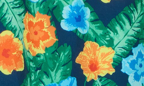 Shop Mr.swim Hibiscus Leaf Print Swim Trunks In Navy Aqua
