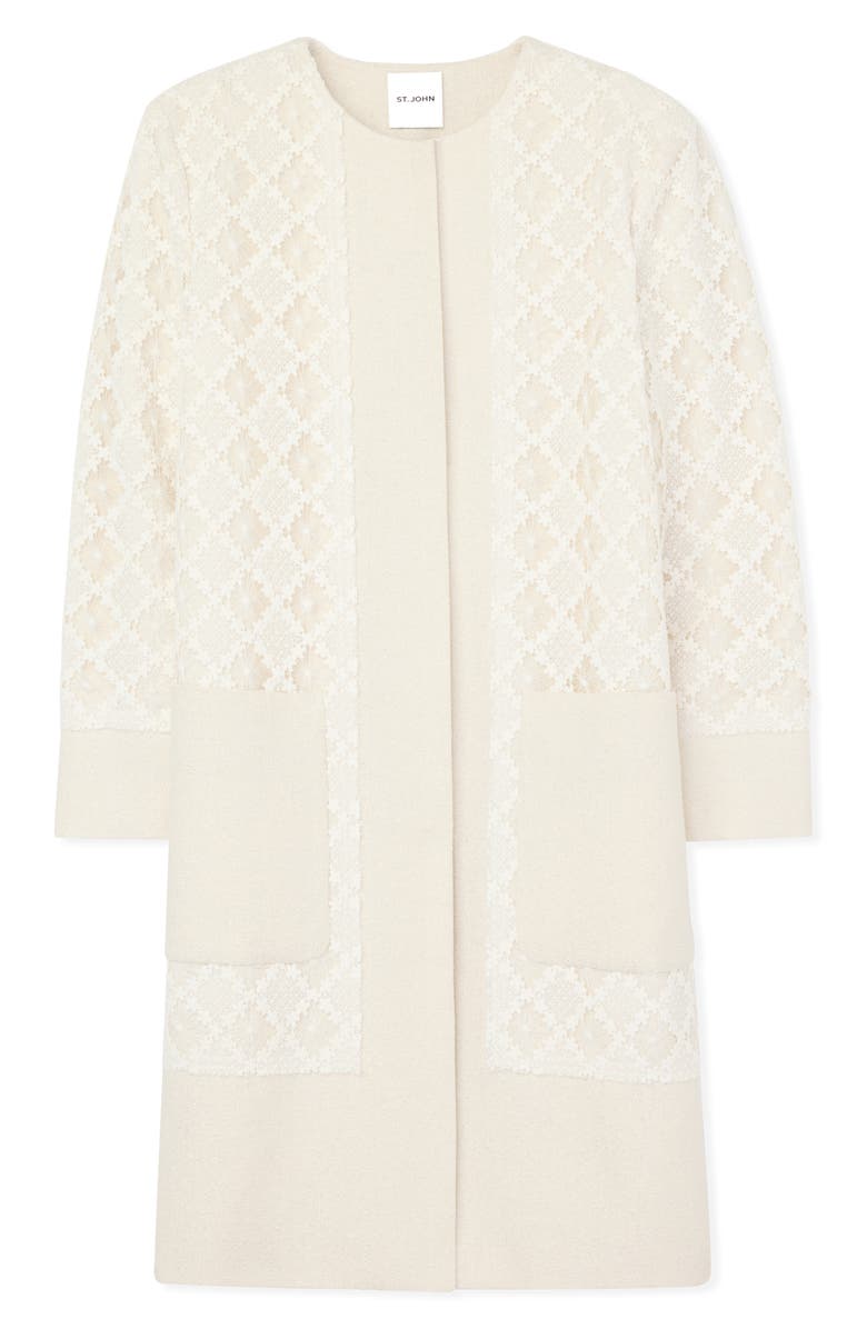 ST. JOHN Metallic Tweed & Guipure Lace Long Jacket, Alternate, color, 