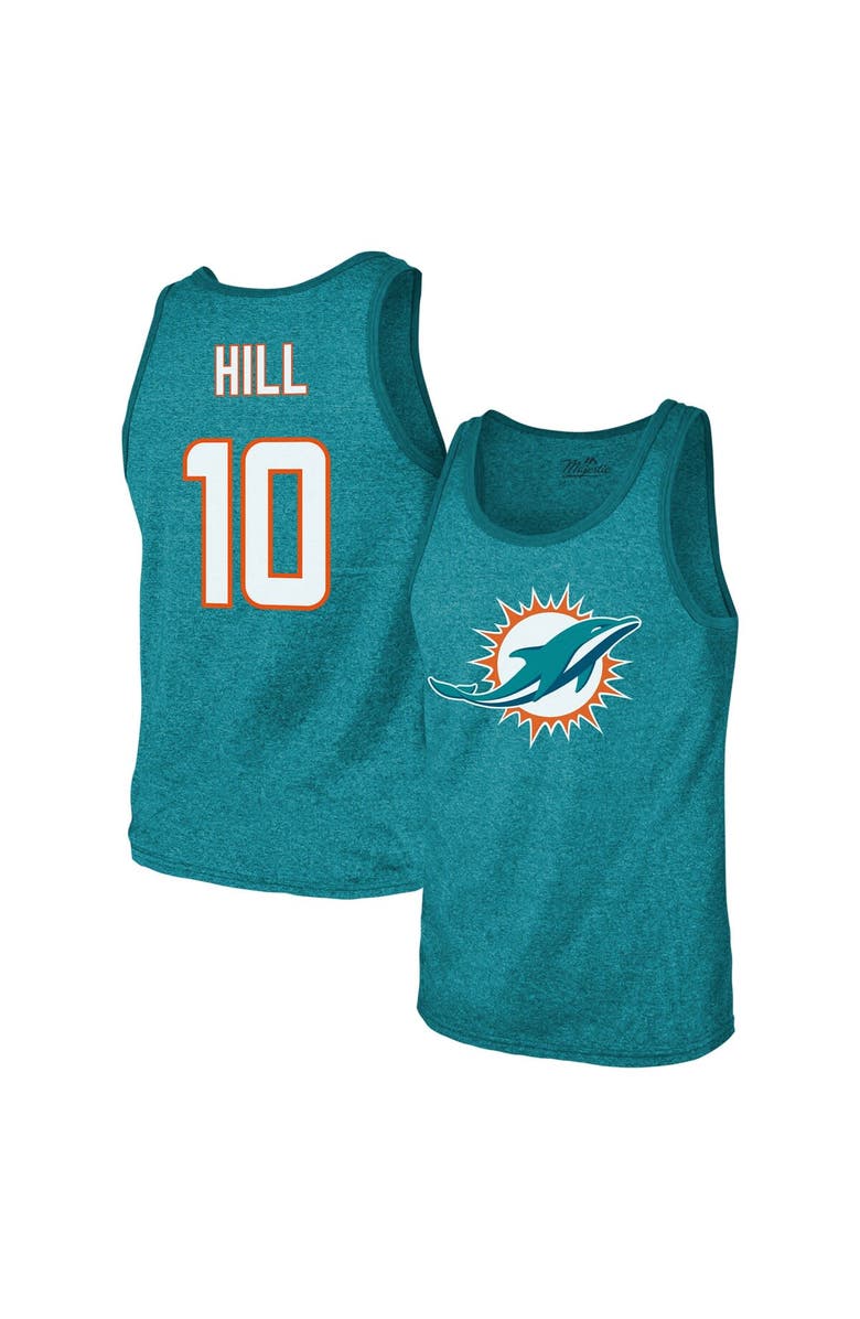 Majestic Threads Men's Majestic Threads Tyreek Hill Aqua Miami Dolphins Tri-Blend Player Name & Number Tank Top, Alternate, color, Aqua