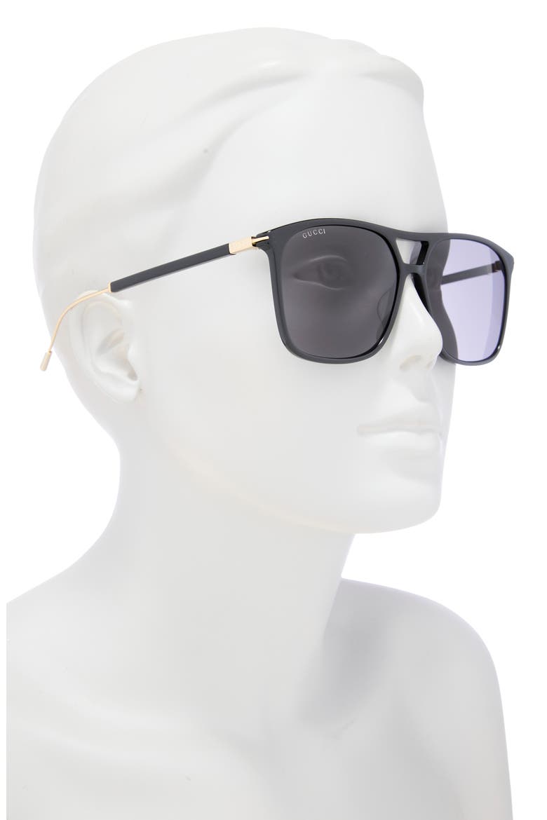 60mm Aviator Sunglasses, Alternate, color, BLACK GOLD GREY