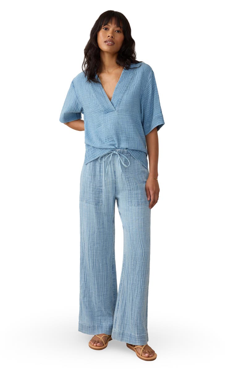 Faherty Dune Organic Cotton Gauze Popover Top, Alternate, color, Light Indigo Wash