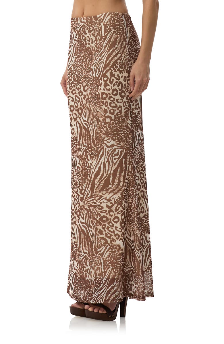 AFRM Tegan Animal Print Mesh Maxi Skirt, Alternate, color, Taupe Animal