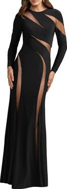 Mac Duggal Jersey Long Sleeve Illusion Cut Out Gown