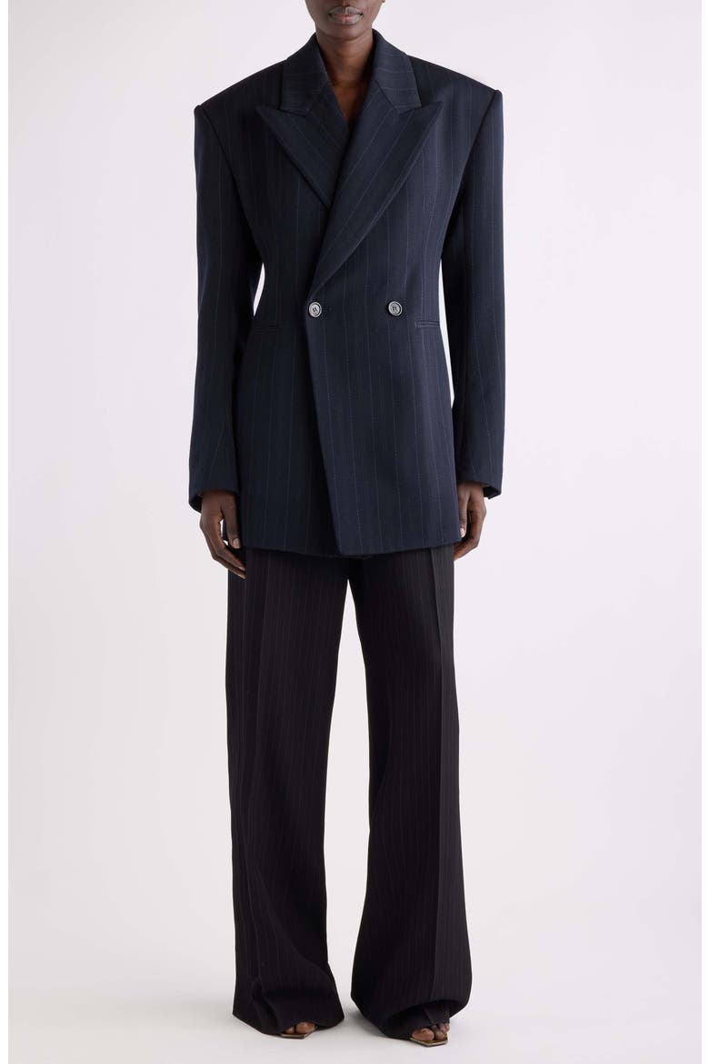 Pinstripe Double Breasted Wool Blazer, Alternate, color, MARINE FONCE GRIS