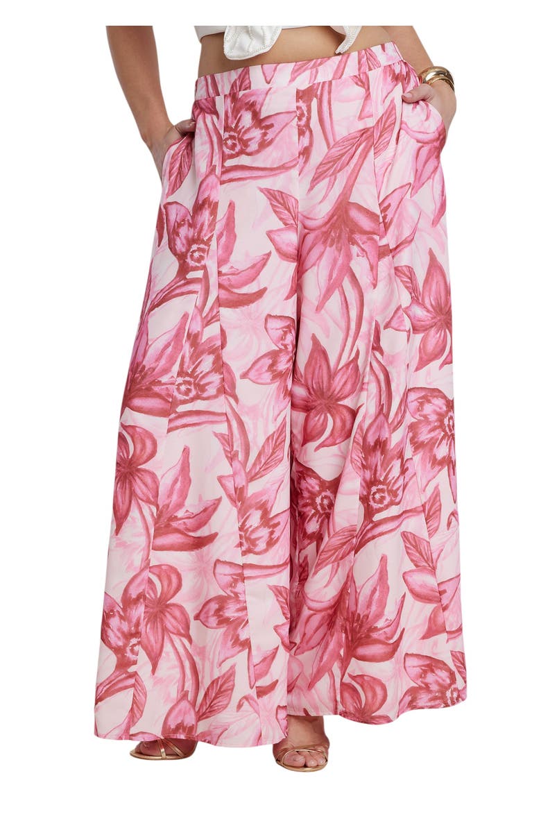 ELOQUII Patbo X Eloquii Wide-Leg Godet Pants, Main, color, Saffron Blooms