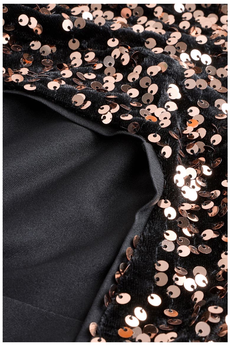 Sequin Square Neck Long Sleeve Minidress, Alternate, color, BLACK