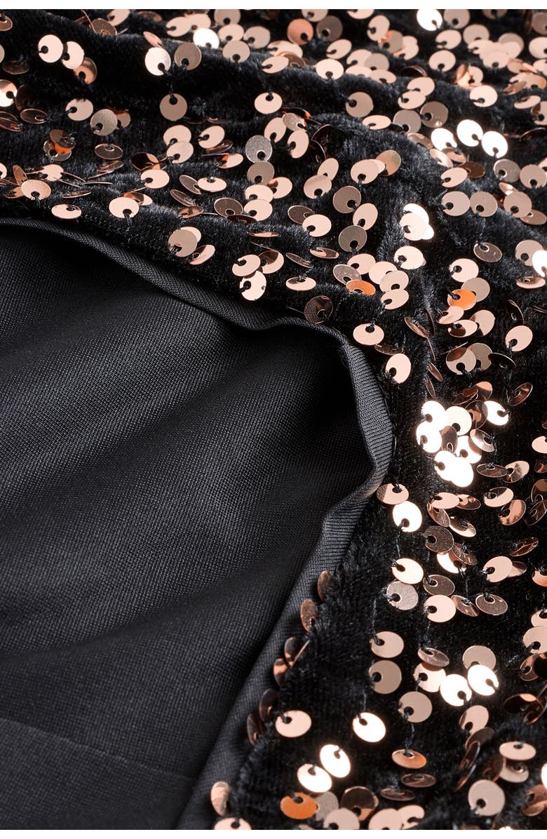 NEXT Sequin Square Neck Long Sleeve Minidress, Alternate, color, Black