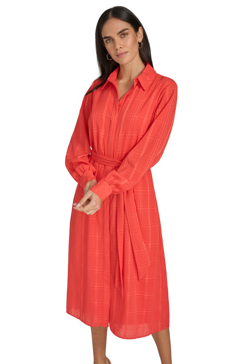 Calvin Klein Plaid Long Sleeve Chiffon Shirtdress, Alternate, color,