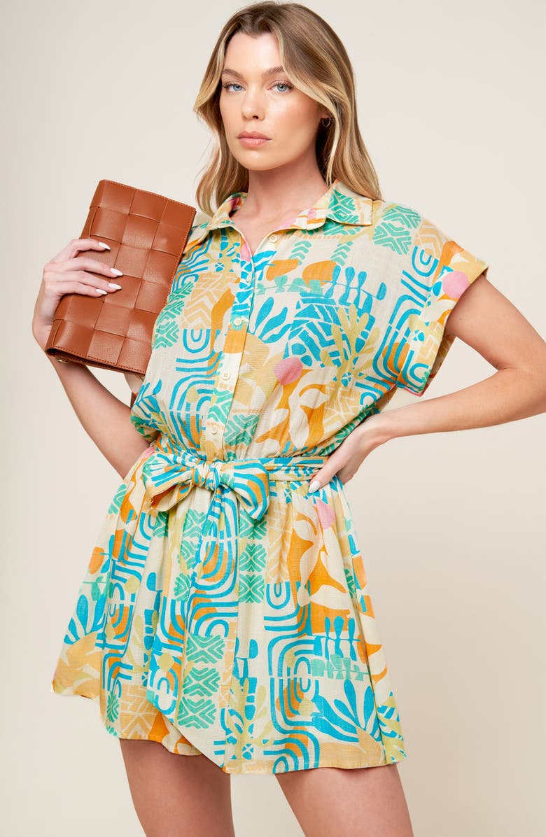 FLYING TOMATO Print Collared Romper, Alternate, color, Off White Multi